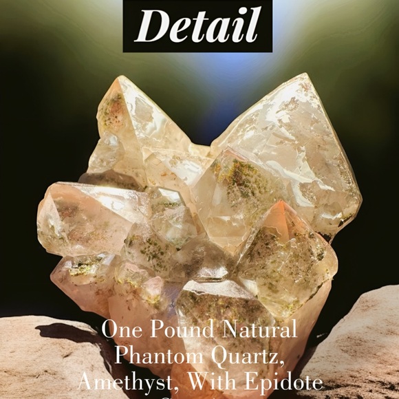 Large quartz, amethyst, and epidote combo with phantoms terminations red quartz